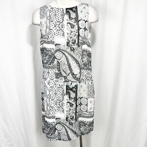 Louben Patterned Paisley Shift Dress size 10 Gray, white, blue swirls vintage
